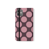 Cover portafoglio in pelle vegana per iPhone 11 - design a pois Polka Dot color prugna rosata
