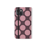 Cover portafoglio in pelle vegana per iPhone 13 - design a pois Polka Dot color prugna rosata