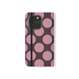 Cover portafoglio in pelle vegana per iPhone 13 Pro - design a pois Polka Dot color prugna rosata