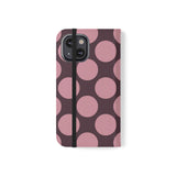 Cover portafoglio in pelle vegana per iPhone 13 Mini - design a pois Polka Dot color prugna rosata
