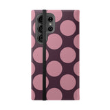 Cover portafoglio in pelle vegana per Samsung Galaxy S23 Ultra - Pink Plum Polka Dot