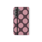 Cover portafoglio in pelle vegana per Samsung Galaxy S22 - Pink Plum Polka Dot