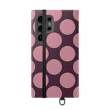Cover portafoglio in pelle vegana per Samsung Galaxy S24 Ultra - Pink Plum Polka Dot