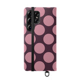 Cover portafoglio in pelle vegana per Samsung Galaxy S25 Ultra - design a pois Polka Dot color prugna rosata