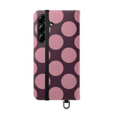 Cover portafoglio in pelle vegana per Samsung Galaxy S25 - design a pois Polka Dot color prugna rosata