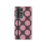 Cover portafoglio in pelle vegana per Samsung Galaxy S21 Ultra - Pink Plum Polka Dot