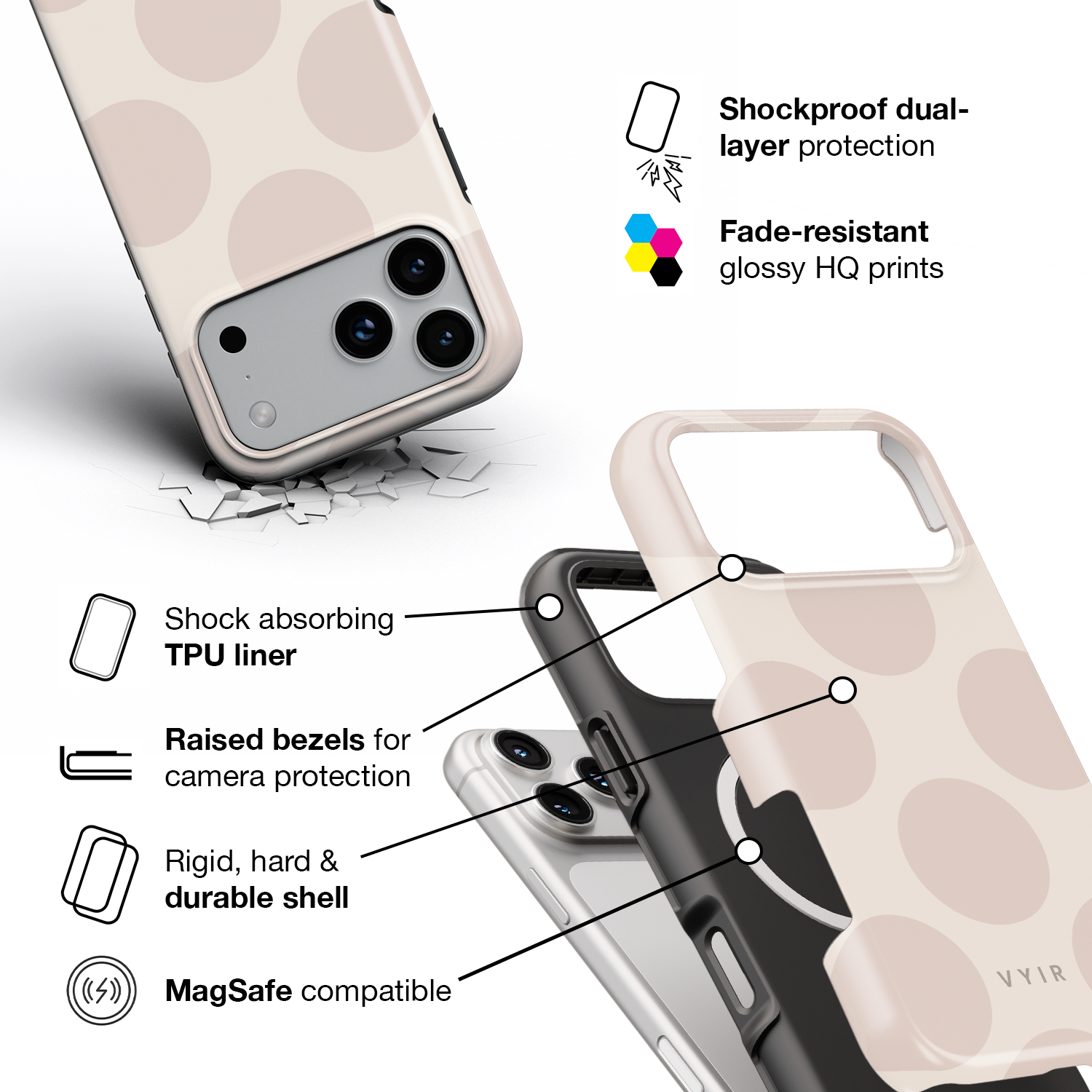 Big Polka Dots, Oatmilk - Shockproof MagSafe iPhone Case - VYIR