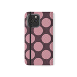Cover portafoglio in pelle vegana per iPhone 13 Pro Max - design a pois Polka Dot color prugna rosata
