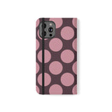 Cover portafoglio in pelle vegana per iPhone 12 Pro Max - design a pois Polka Dot color prugna rosata