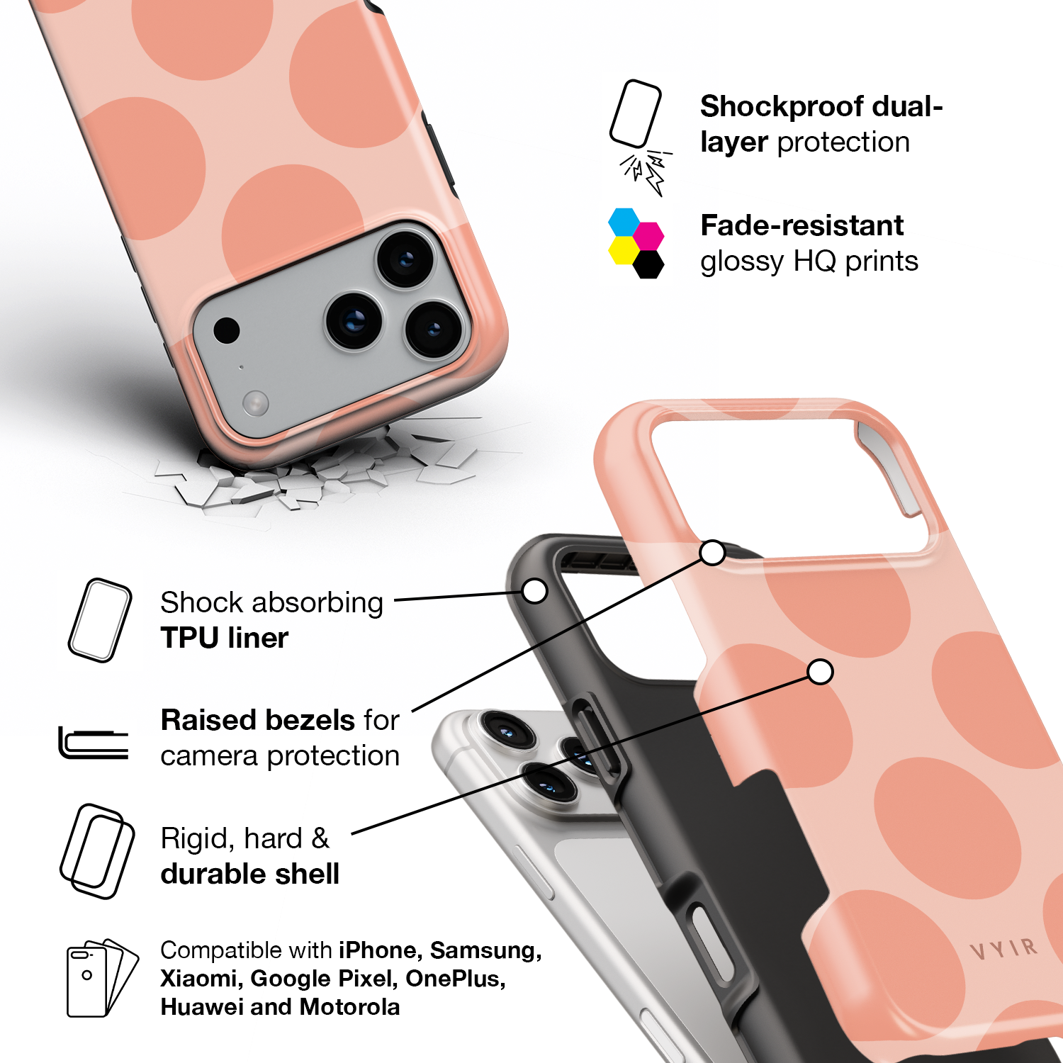 Big Polka Dots, Peach Pop - Shockproof iPhone Case - VYIR