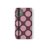 Cover portafoglio in pelle vegana per iPhone 12 - design a pois Polka Dot color prugna rosata