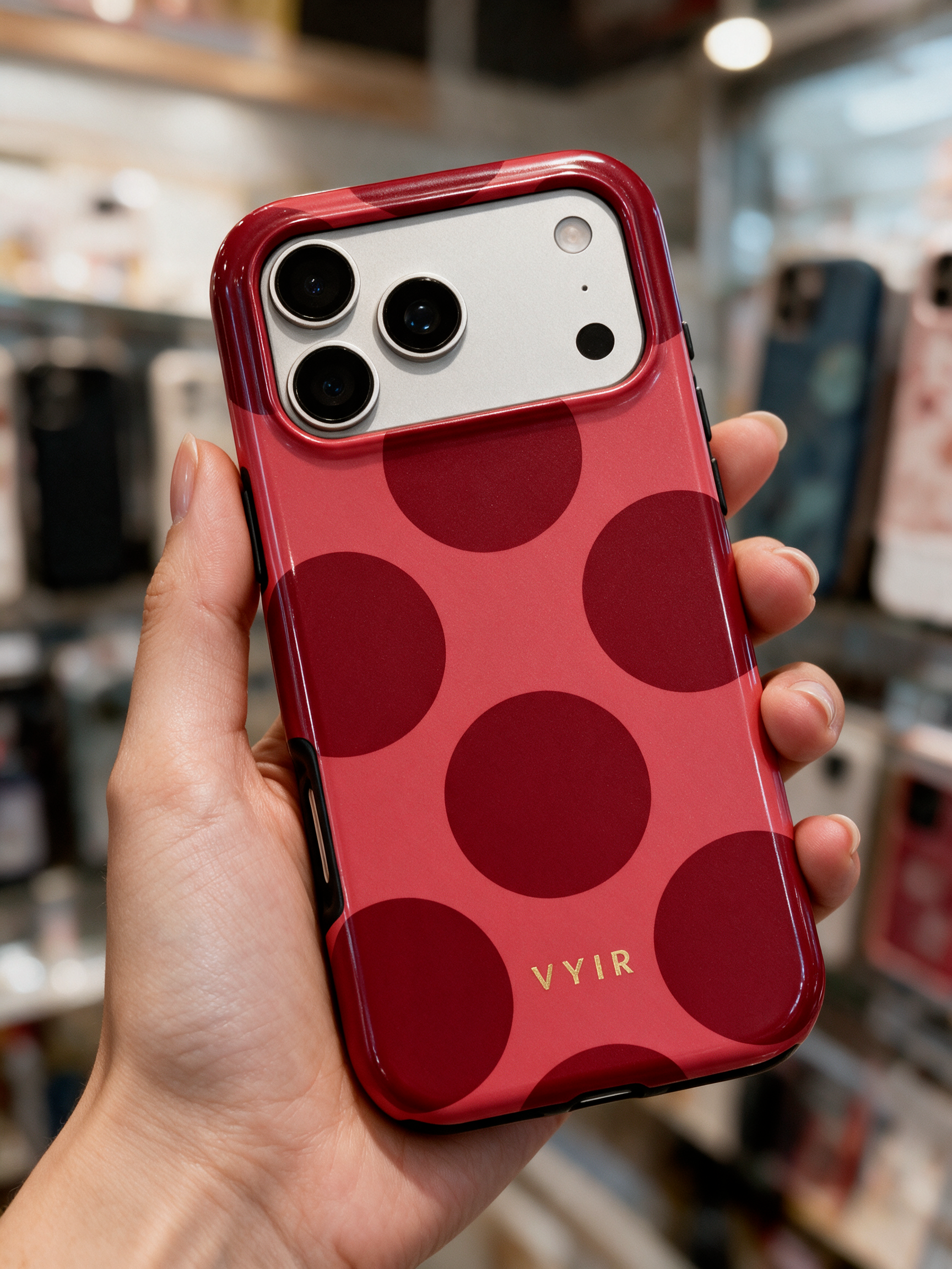 Large Polka Dots, Crimson Red - Tough Cover MagSafe per iPhone
